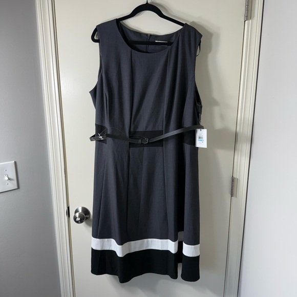 Calvin Klein Women’s Gray‎ A-Line Belted Sleeveless Midi Dress Plus Size 20W - Picture 1 of 9
